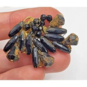Worn Antique Black Pin Brooch Beaded Scarf Pin 1 in